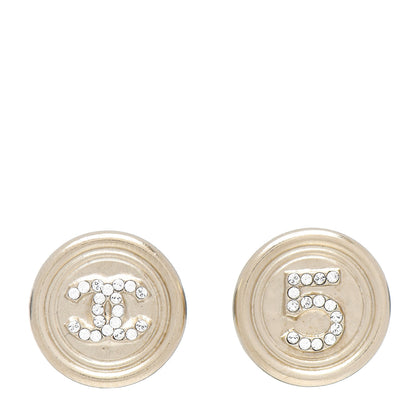 Chanel Crystal CC Round Earrings Light Gold 1 of 5