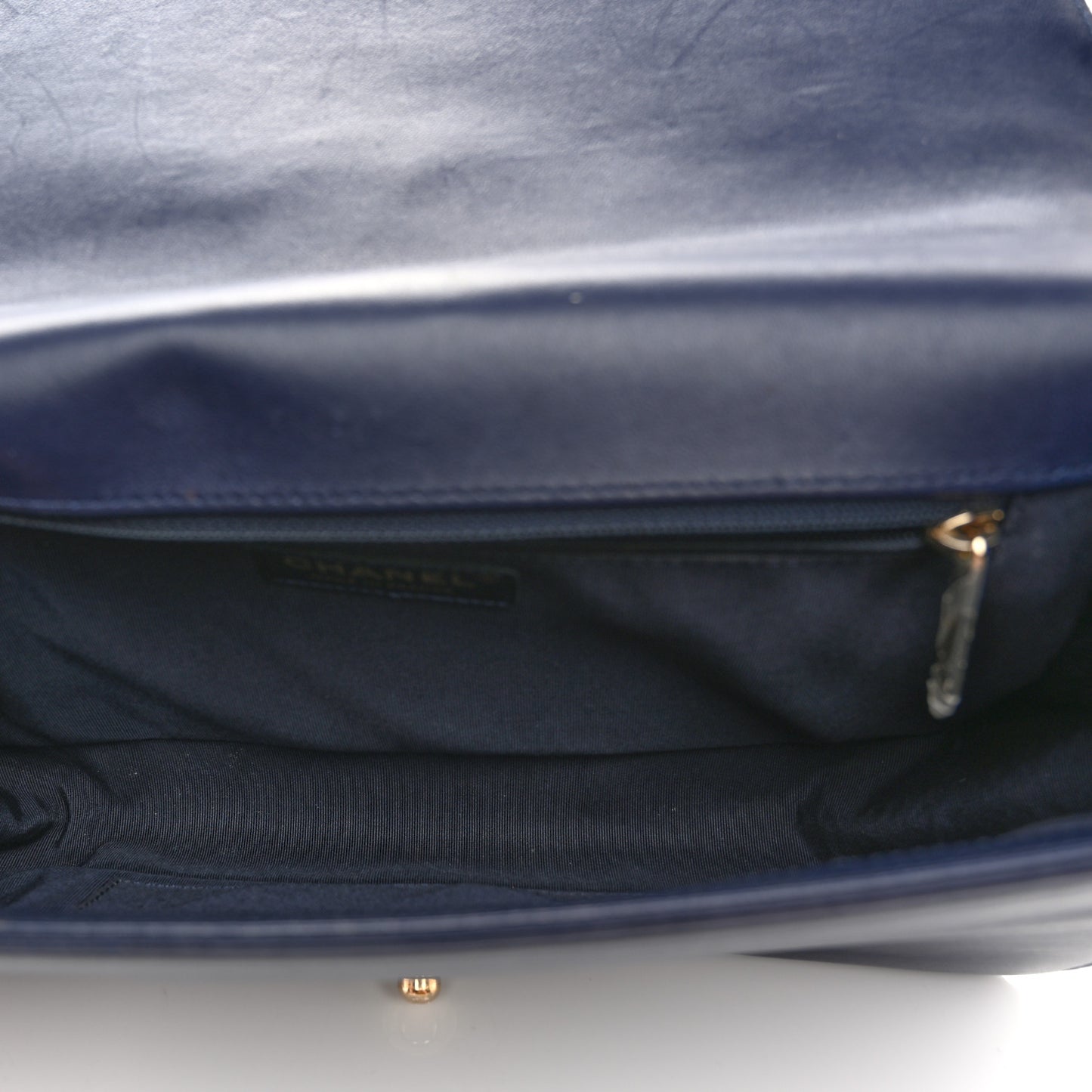 Lambskin Quilted New Medium Boy Flap Dark Navy Blue