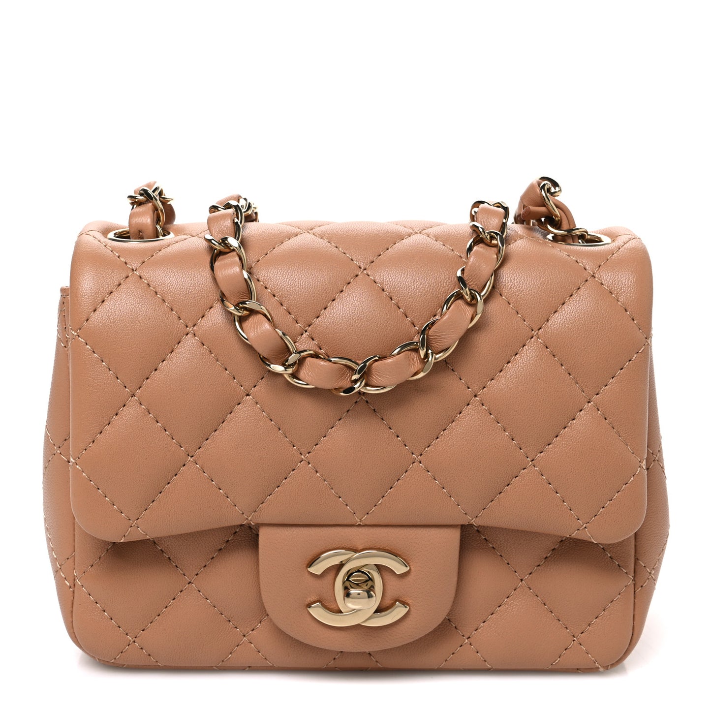 Lambskin Quilted Mini Square Flap Brown