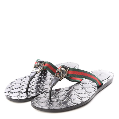 Gucci Nylon Guccissima Web Womens Thong Sandals 38 Green Red Black 2 of 7