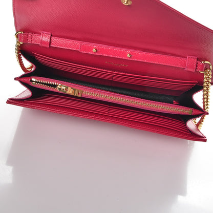 Saint Laurent Grain De Poudre Matelasse Chevron Monogram Chain Wallet Bubblegum 5 of 8
