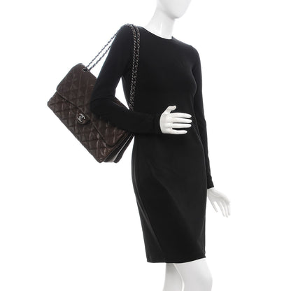 Chanel Lambskin Quilted Maxi 3 Flap Dark Brown 2 of 7
