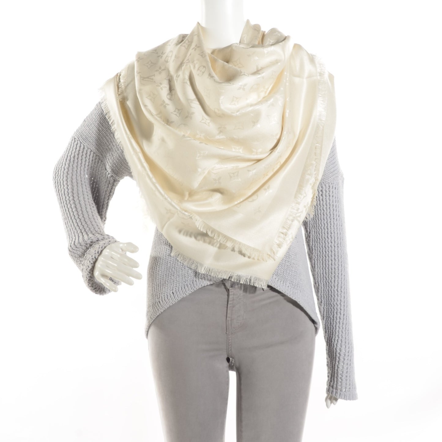 Silk Wool Monogram Shawl White