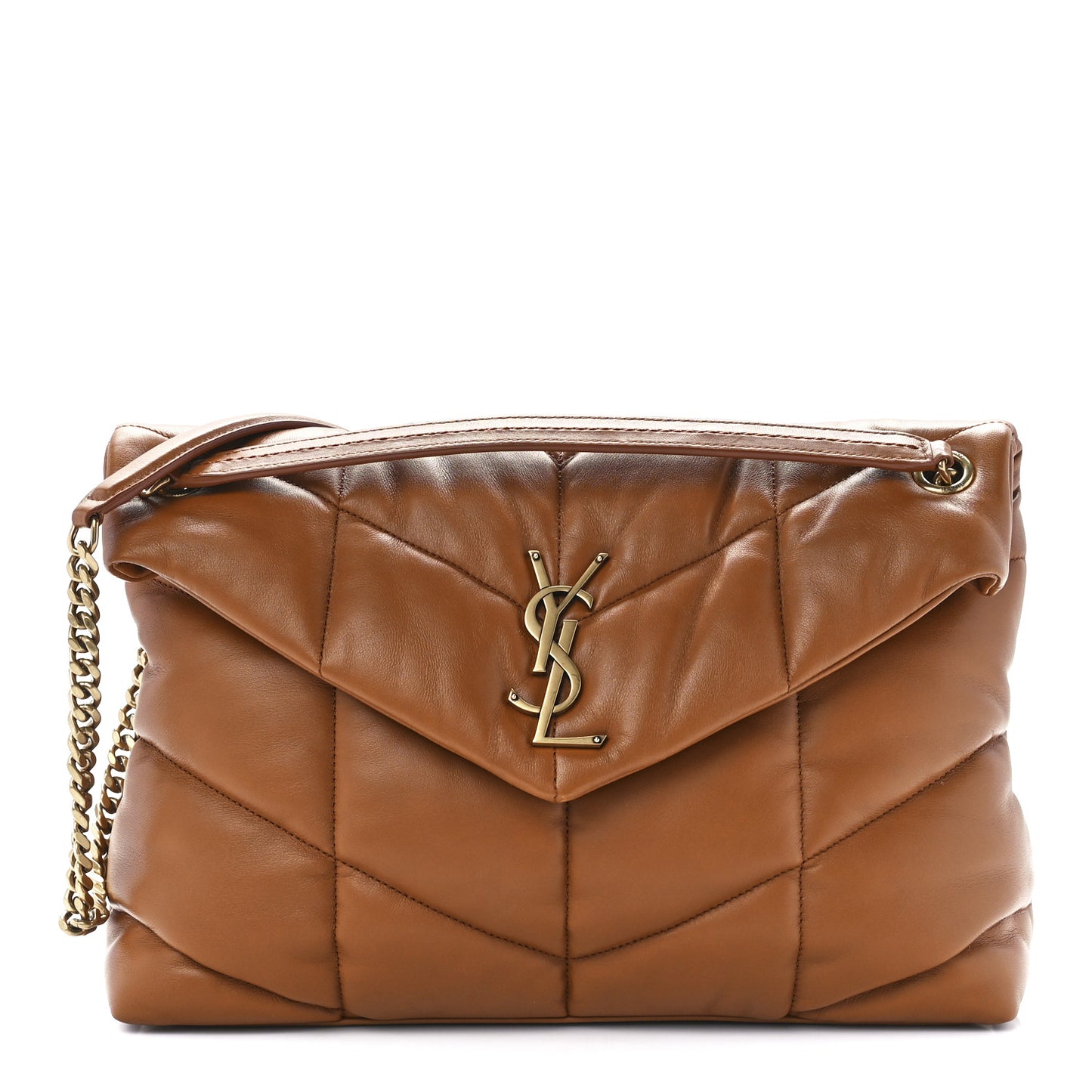 Lambskin Quilted Medium Loulou Puffer Monogram Chain Satchel Miel Dark