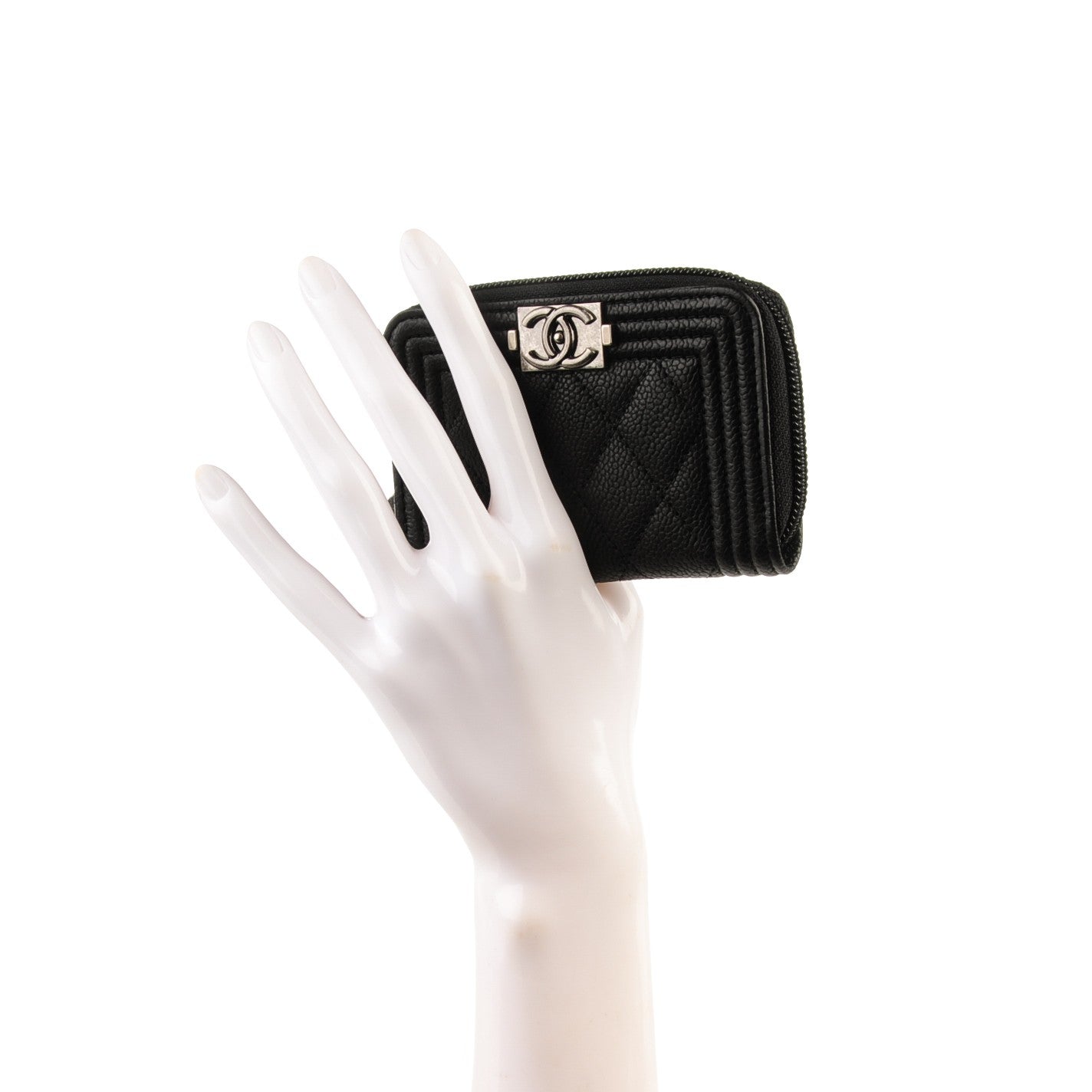 Caviar Quilted Boy Zip Around Coin Purse Wallet Black