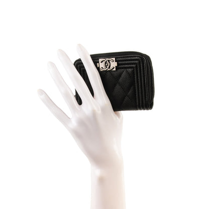 Chanel Caviar Quilted Boy Zip Around Coin Purse Wallet Black 2 of 7