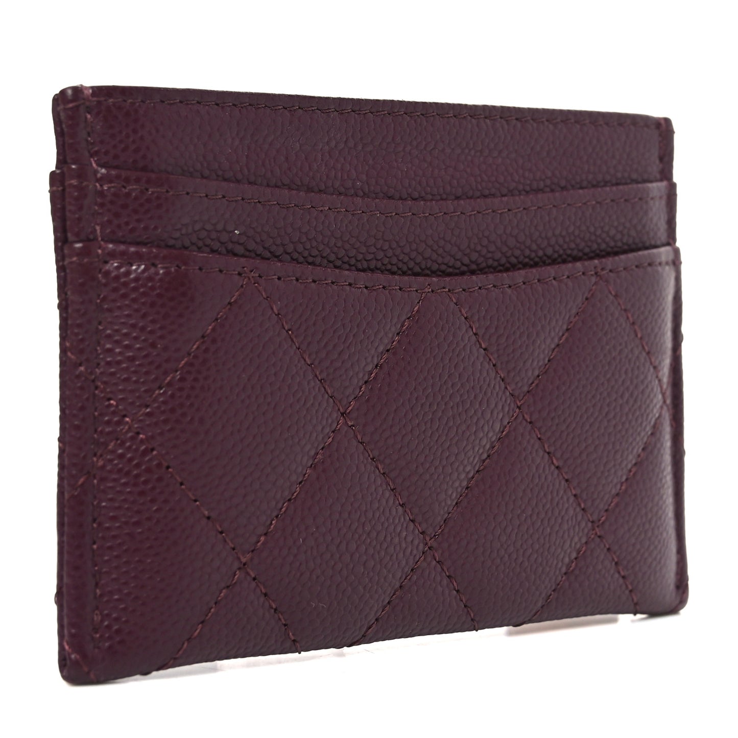 Caviar Quilted Card Holder Burgundy