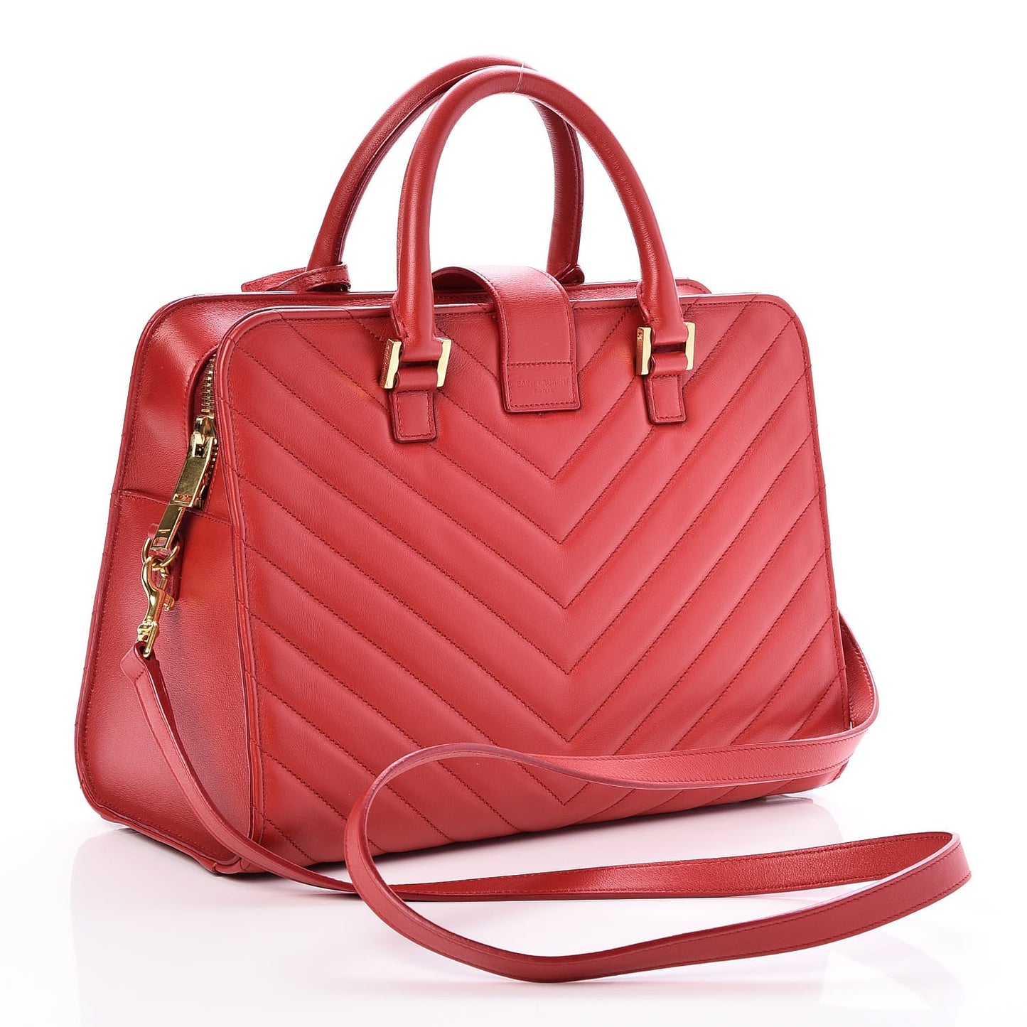 Calfskin Matelasse Chevron Small Monogram Cabas Lipstick Red