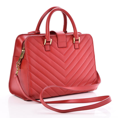 Saint Laurent Calfskin Matelasse Chevron Small Monogram Cabas Lipstick Red 4 of 9