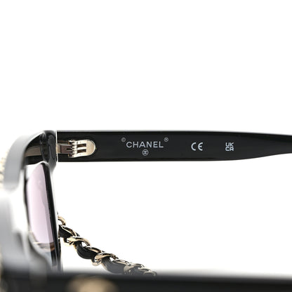 Chanel Acetate Metal Calfskin Chain Rectangle Sunglasses 71627 Black 7 of 9