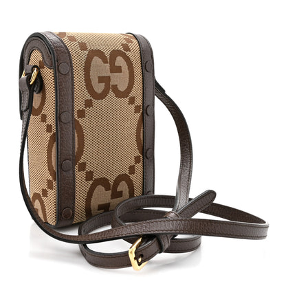 Gucci Monogram Jumbo GG Textured Dollar Calfskin Mini Horsebit 1955 Crossbody Bag Camel Ebony New Acero 3 of 12