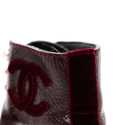 Chanel Shiny Calfskin Velvet Pearl Combat Short Boots 37.5 Burgundy 10 of 10