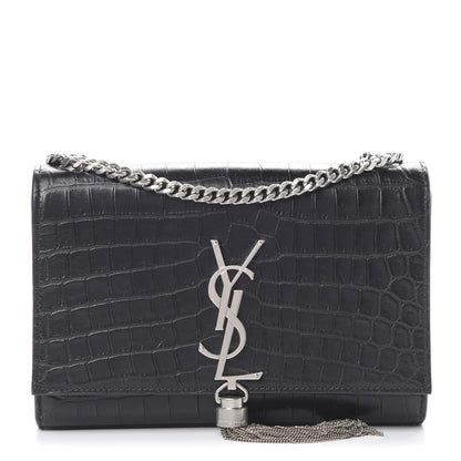 Saint Laurent Calfskin Crocodile Embossed Monogram Small Kate Tassel Satchel Black 1 of 10