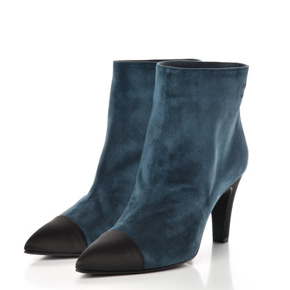 Chanel Suede Calfskin Satin Gabrielle Cap Toe Short Boots 38.5 Teal Black 3 of 9