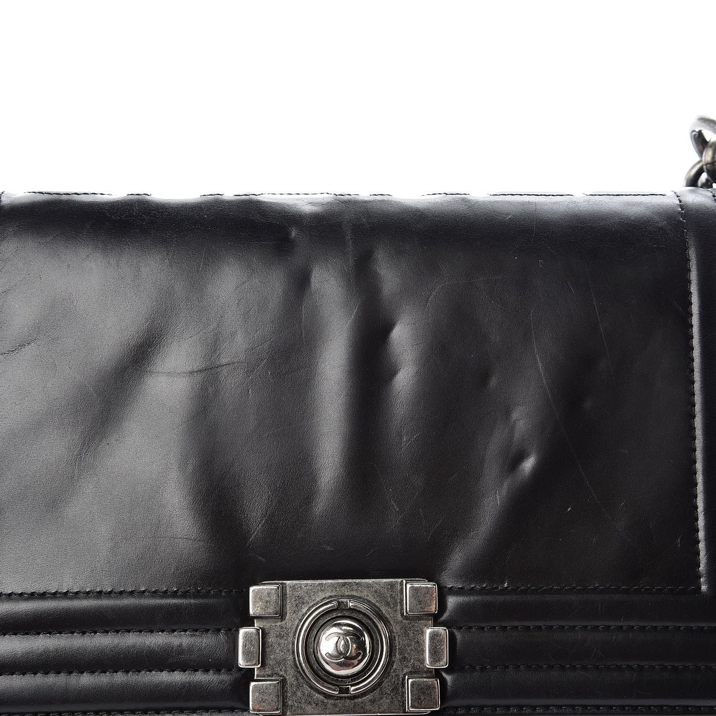 Glazed Calfskin Medium Boy Flap Black