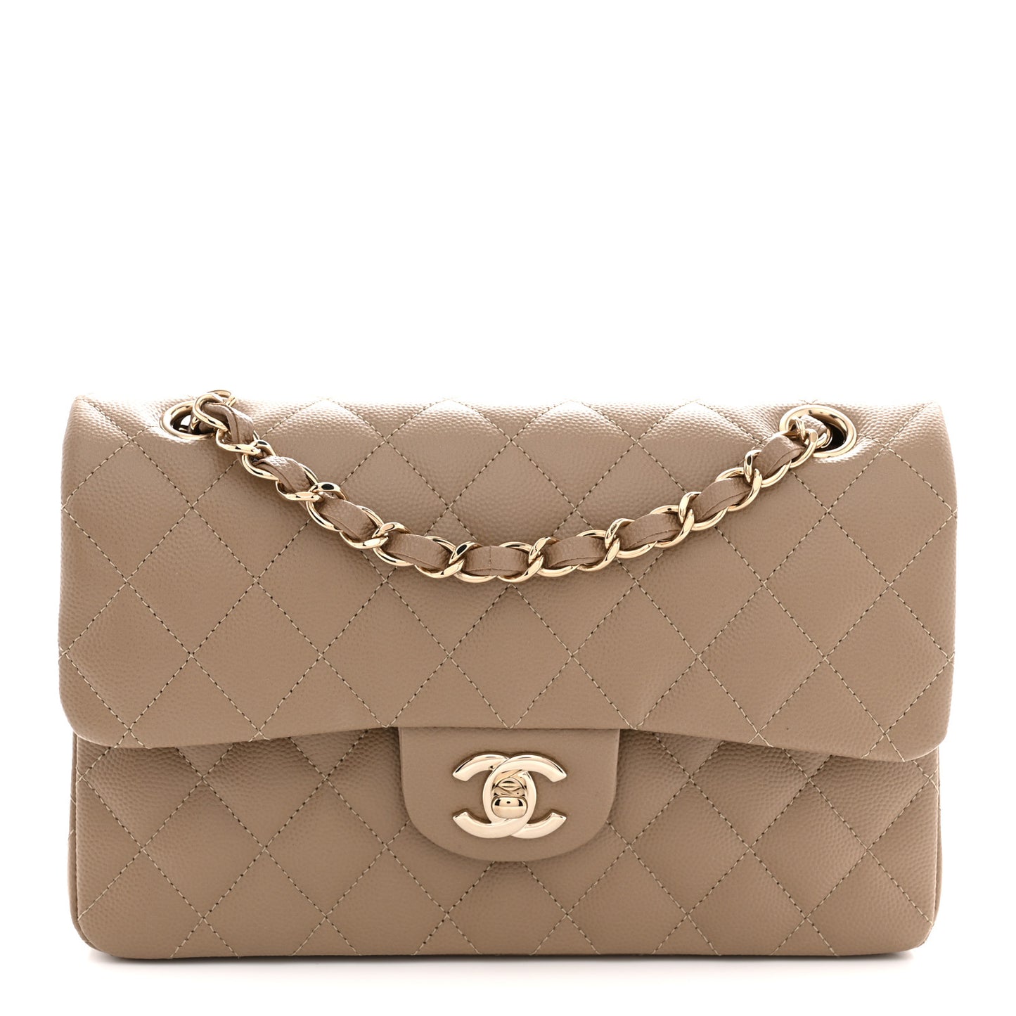 Caviar Quilted Small Double Flap Dark Beige