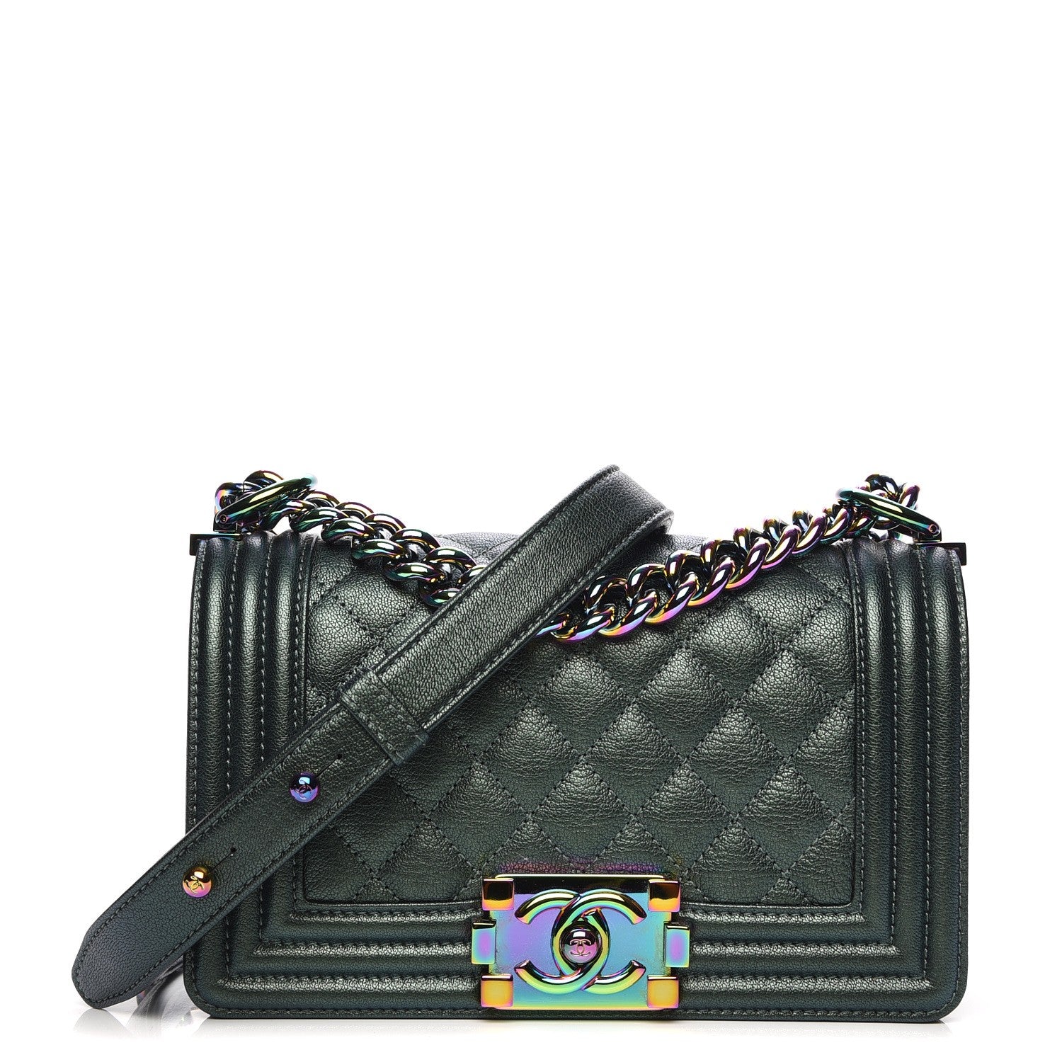Chanel Iridescent Goatskin Quilted Small Boy Flap Green 2 of 13