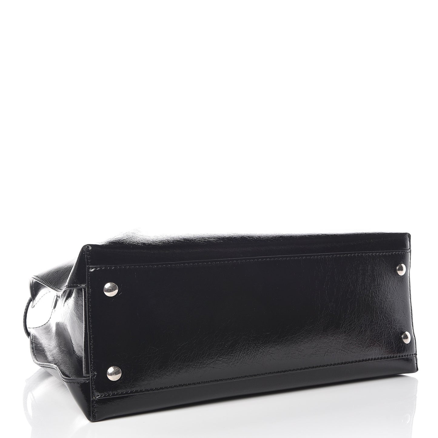 Shiny Soft Calfskin Medium Banner Tote Black