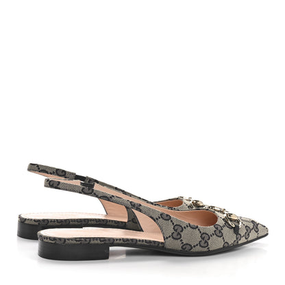 Gucci Monogram Horsebit Womens Slingback Ballet Flat 37 Beige Blue 4 of 9