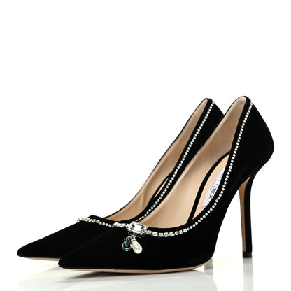 Jimmy Choo Velvet Crystal Embellished Love 100 Pumps 41 Black 3 of 15