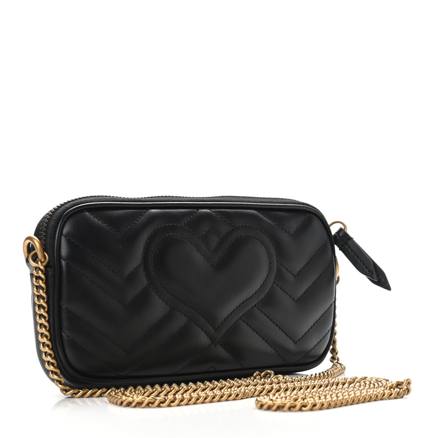 Gucci Calfskin Matelasse Mini GG Marmont Chain Crossbody Bag Black 3 of 9