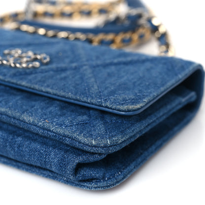 Chanel Denim Quilted Chanel 19 Wallet On Chain WOC Blue 10 of 10