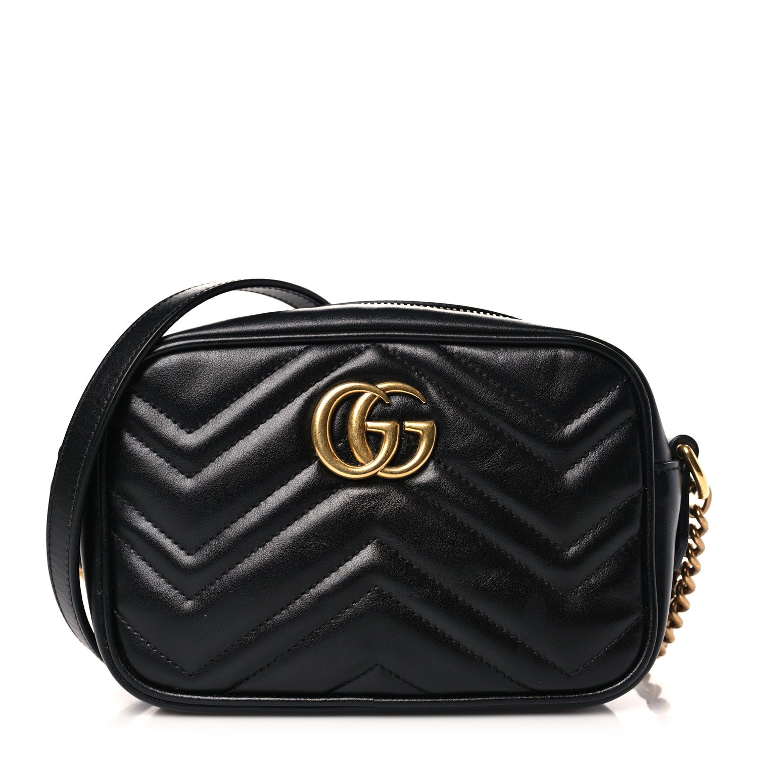 Gucci Calfskin Matelasse Mini GG Marmont Chain Shoulder Bag Black 1 of 9