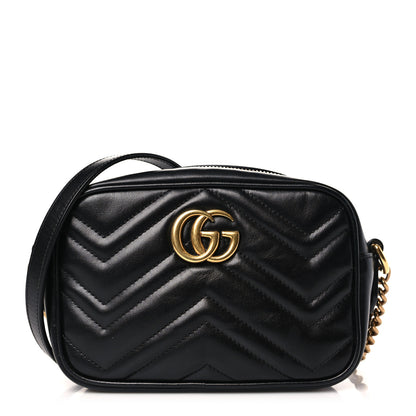 Gucci Calfskin Matelasse Mini GG Marmont Chain Shoulder Bag Black 1 of 9