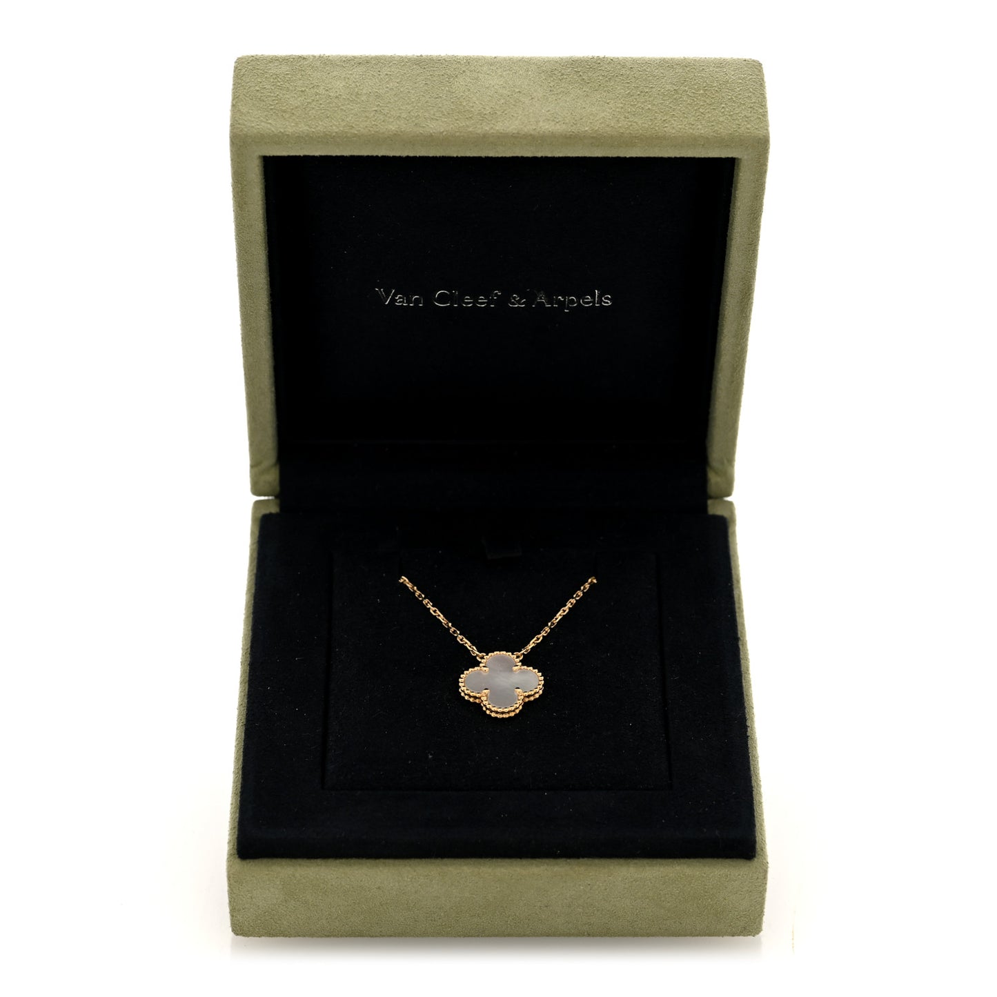 18K Yellow Gold Mother of Pearl Vintage Alhambra Pendant Necklace