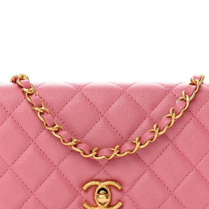 Chanel Caviar Quilted CC Turnlock Wallet On Chain WOC Pink 9 of 14