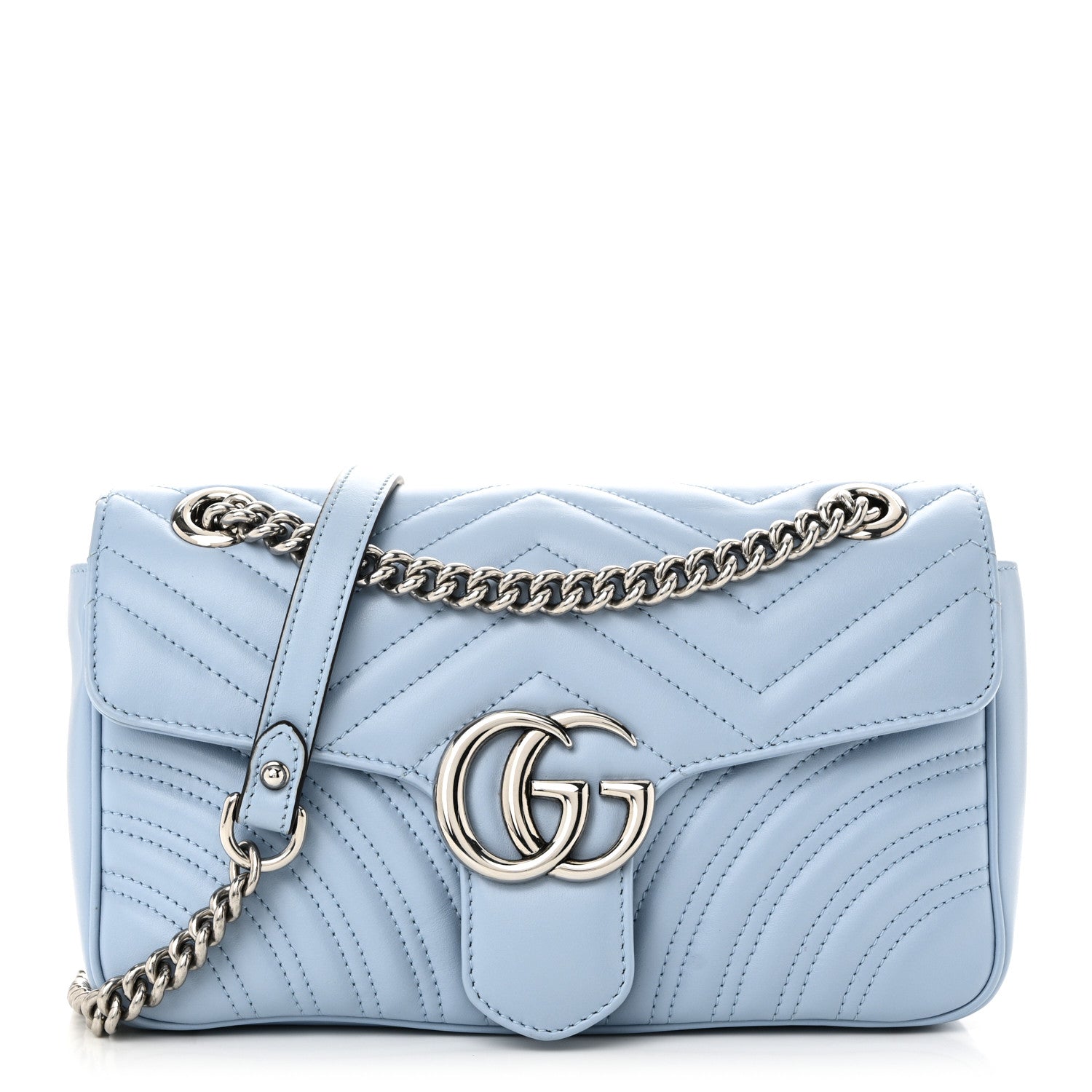 Gucci Calfskin Matelasse Small GG Marmont Shoulder Bag Porcelain Light Blue 1 of 10