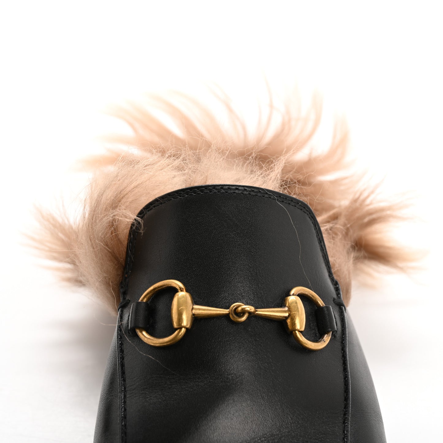 Calfskin Fur Womens Princetown Slippers 37.5 Black