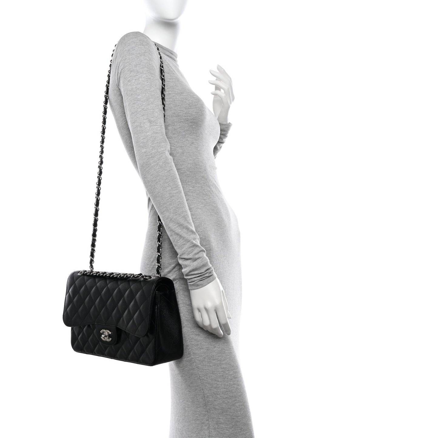 Caviar Quilted Jumbo Double Flap Black