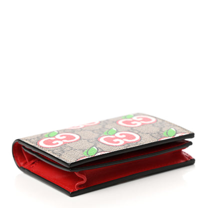 Gucci GG Supreme Monogram Apple Card Case Wallet Beige Multicolor Lobster Red 3 of 6