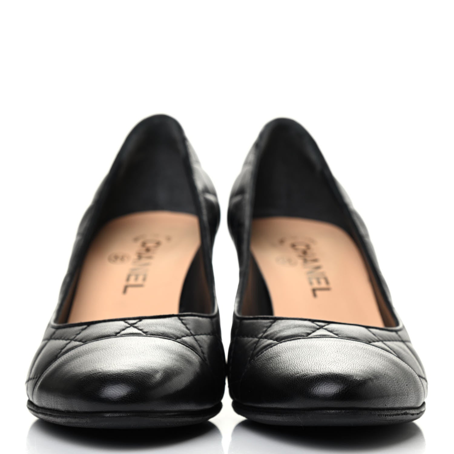 Chanel Lambskin Quilted Cap Toe Pumps 38 Black 2 of 6