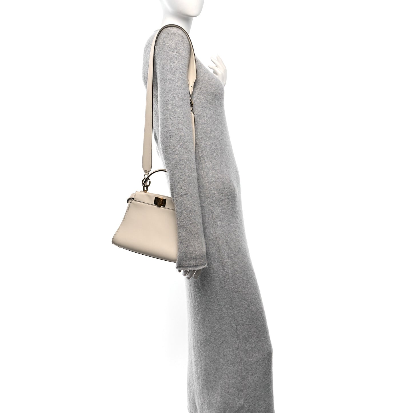 Vitello Seta Suede FF Mini Peekaboo Iconic Satchel Uovo Sigaro Marrone