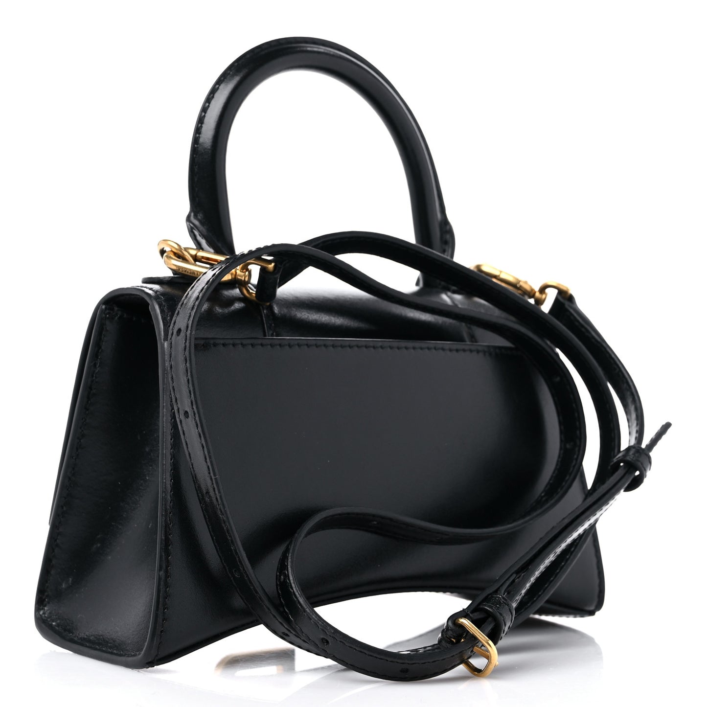 Shiny Box Calfskin Hourglass Top Handle Bag XS Black