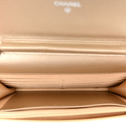 Chanel Metallic Lambskin Quilted Wallet On Chain WOC Gold Black 5 of 12