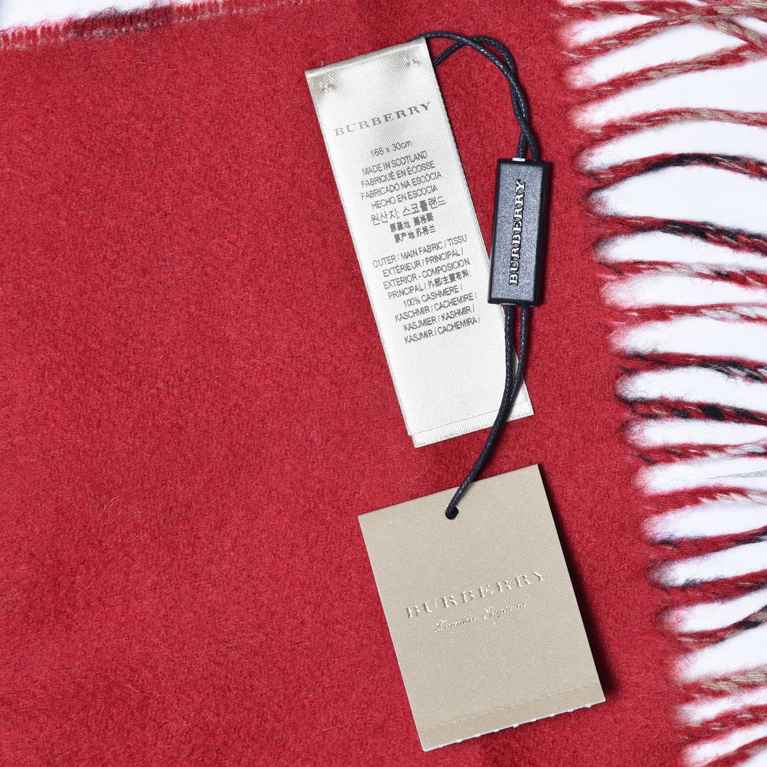 Burberry Cashmere Giant Check Fringe Scarf Camel Parade Red 5 of 5