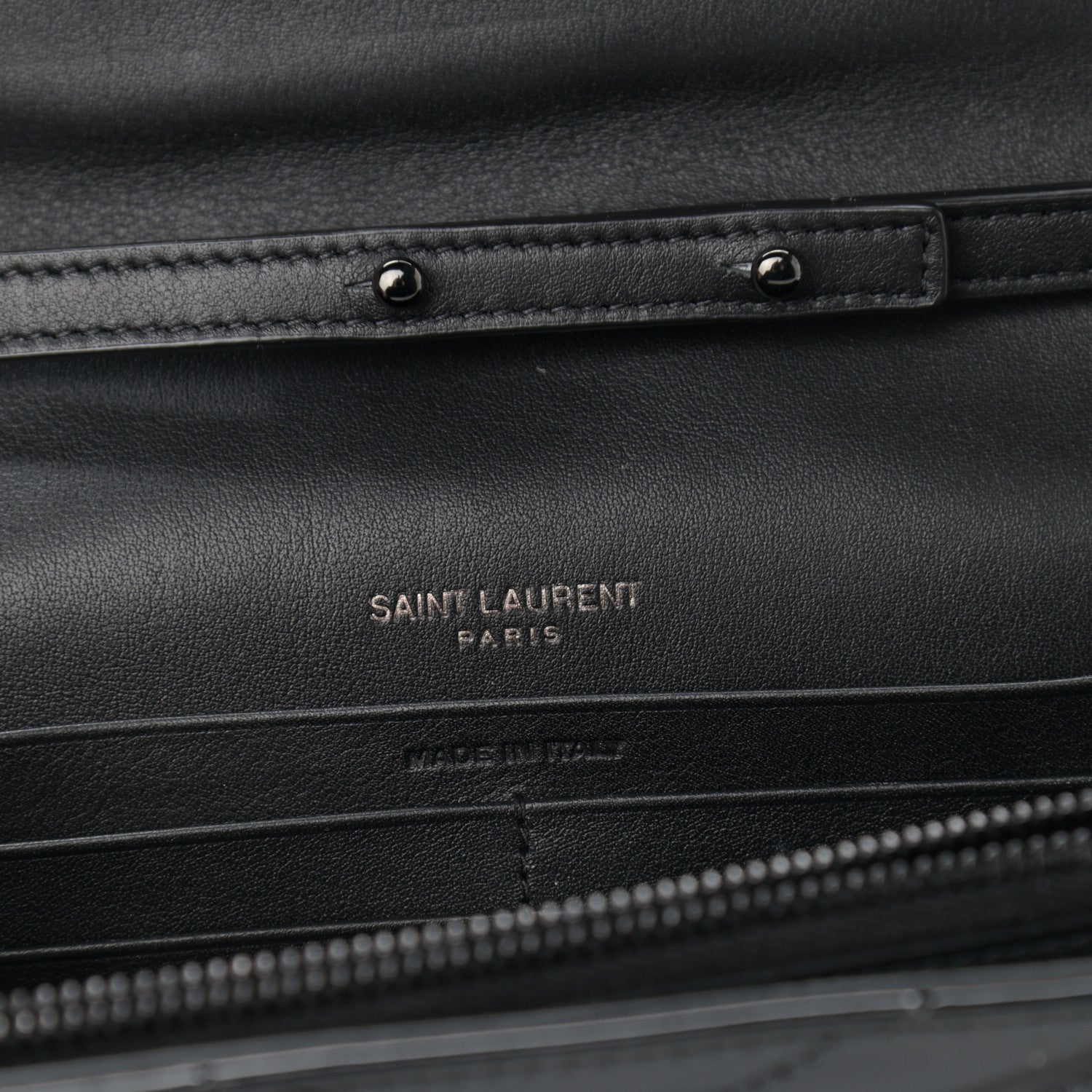 Saint Laurent Patent Matelasse Chevron Monogram Chain Wallet Black 6 of 10