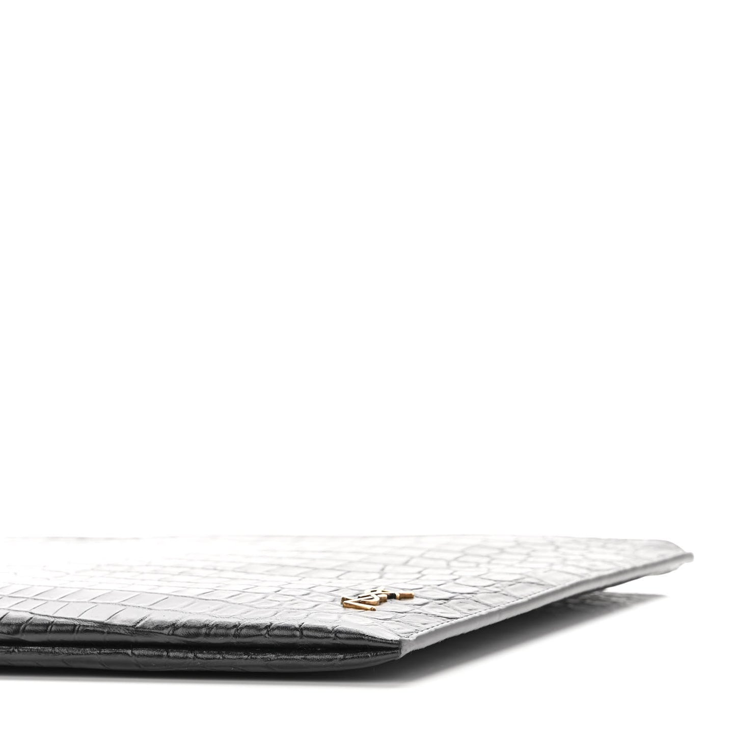 Calfskin Crocodile Embossed Tiny Monogram Zipped Tablet Holder Black