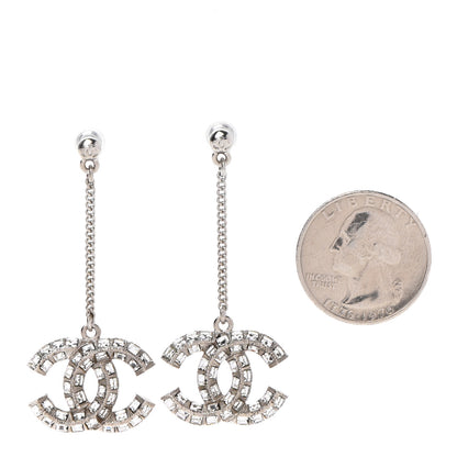Chanel Baguette Crystal CC Drop Earrings Silver 2 of 5