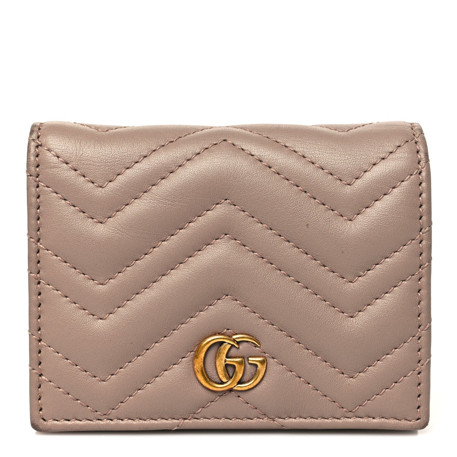 Gucci Calfskin Matelasse GG Marmont Card Case Wallet Porcelain Rose 1 of 12