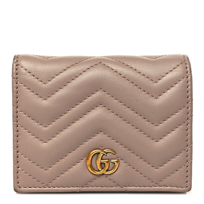 Gucci Calfskin Matelasse GG Marmont Card Case Wallet Porcelain Rose 1 of 12