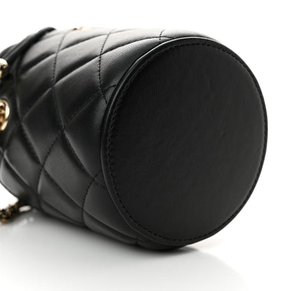 Chanel Lambskin Quilted Mini Bucket Bag With Chain Black 9 of 11