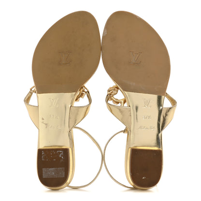 Louis Vuitton Metallic Calfskin Crystal Flower Thong Flat Sandals 37.5 Gold 6 of 14