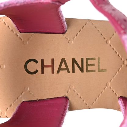 Chanel Tweed Cork CC Wedge Sandals 38 Pink 8 of 10
