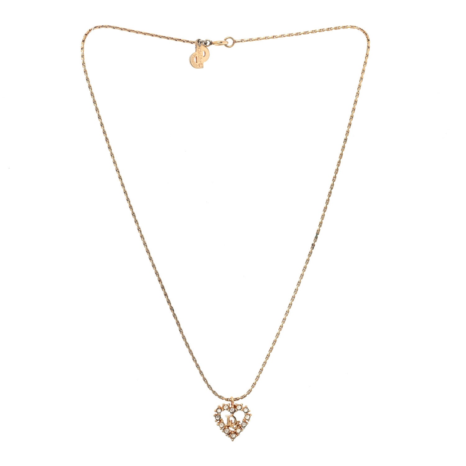 Christian Dior Crystal Heart Necklace Gold 3 of 5