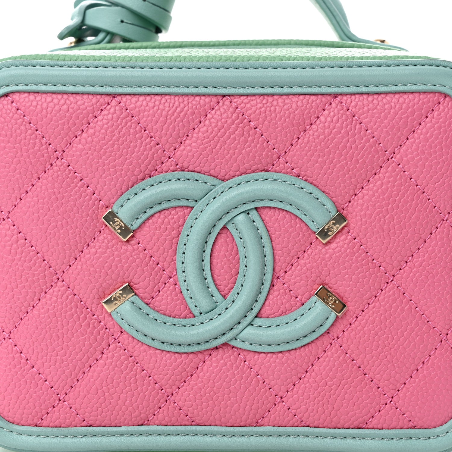 Chanel Caviar Quilted Small CC Filigree Vanity Case Pink Green Blue 8 of 15