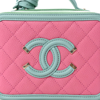 Chanel Caviar Quilted Small CC Filigree Vanity Case Pink Green Blue 8 of 15